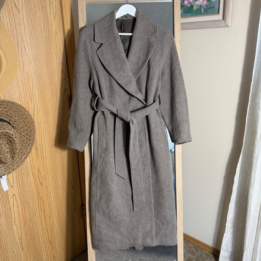 & Other Stories Manteco Wool Blend Long Belted Coat EUR 34 Taupe Brown Romania